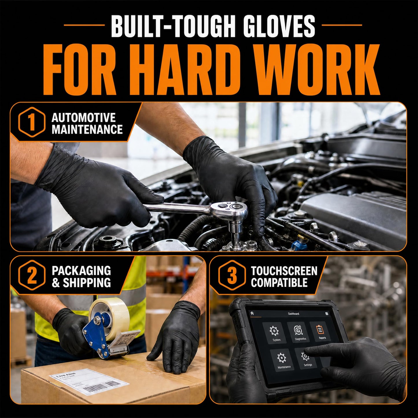 UYKKE 7 Mil Black Nitrile Gloves — 1000 Count