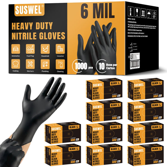 UYKKE SuSwel Series 6 Mil Black Nitrile Gloves — 100 / 1000 Count