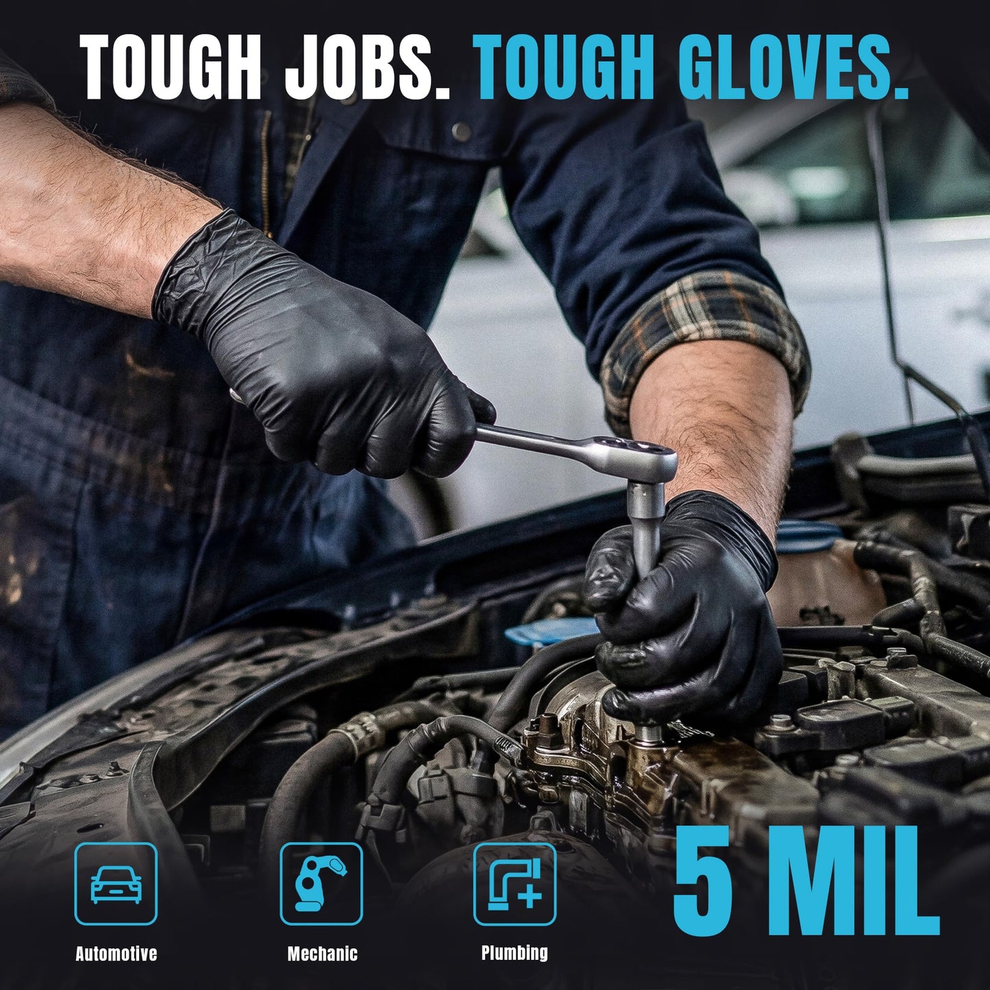 UYKKE 5 Mil Black Nitrile Gloves — 1000 Count