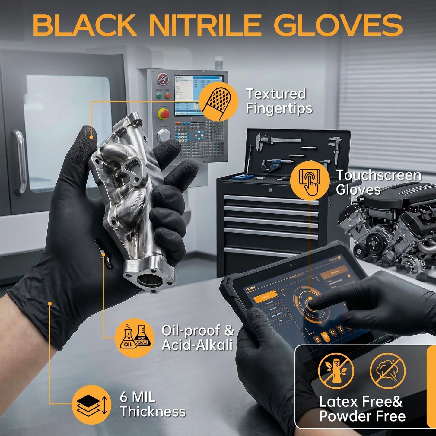UYKKE SuSwel Series 6 Mil Black Nitrile Gloves — 100 / 1000 Count