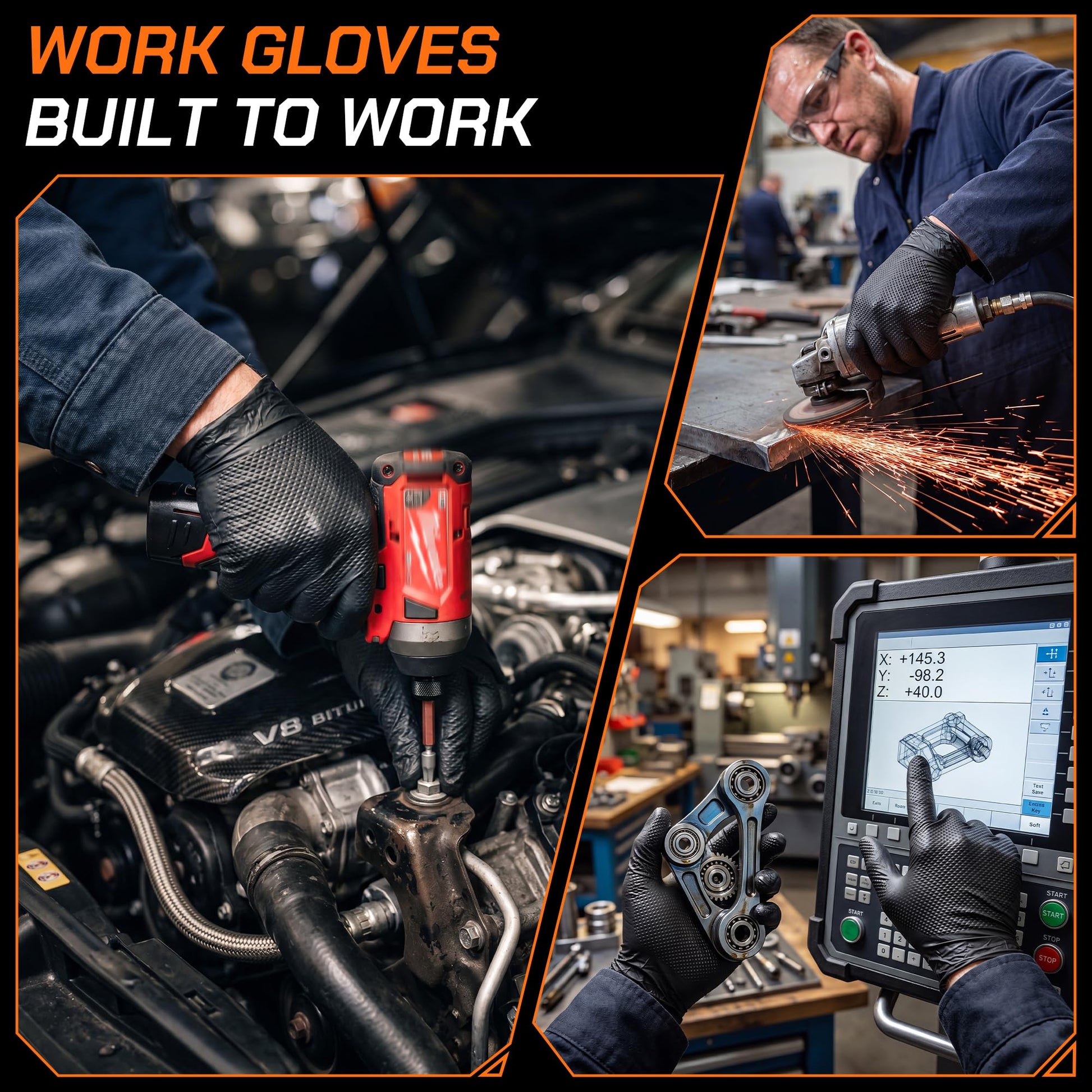 UYKKE 10 Mil Black / Orange Nitrile Gloves — 100 / 1000 Count