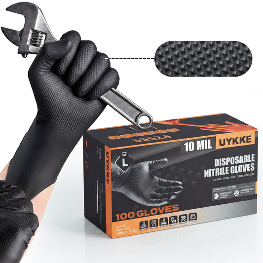 UYKKE 10 Mil Black / Orange Nitrile Gloves — 100 / 1000 Count