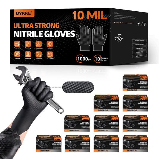 UYKKE 10 Mil Black Nitrile Gloves — 1000 Count