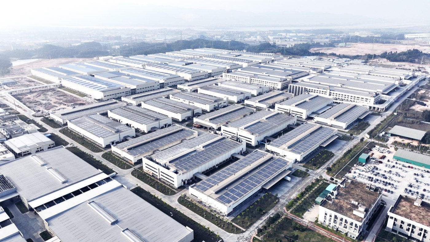 Aerial view of a large-scale advanced manufacturing campus
